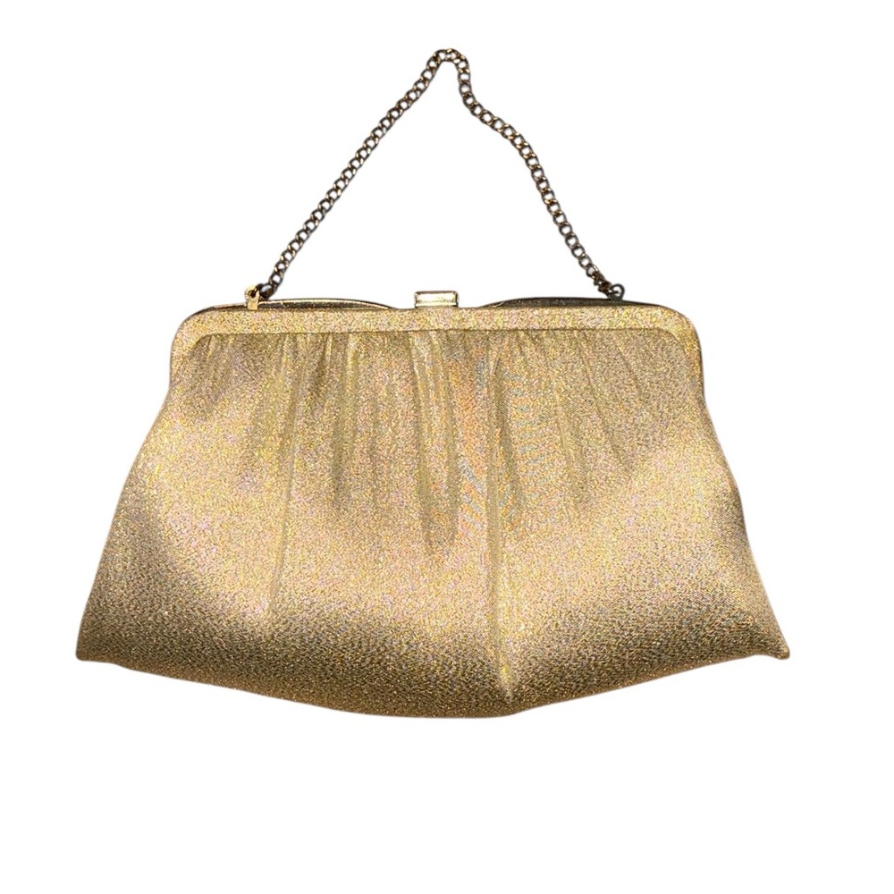 Vintage Andé Gold Lamé Evening Clutch Purse 1950s Kiss Lock Chain Bag
